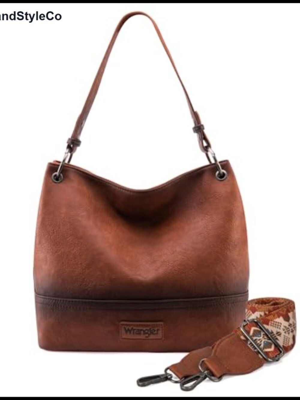 Wrangler Women's Vegan Leather Hobo Bag with Top Handle Shoulder Strap and
